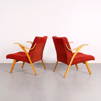 Mid-Century Lounge Chairs in Red, Set of 2-JUN-1235897