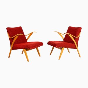 Mid-Century Lounge Chairs in Red, Set of 2-JUN-1235897