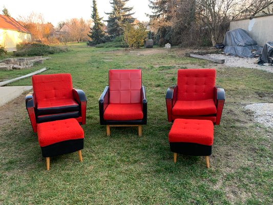 Mid-Century Lounge Chairs with Ottomans, 1960s, Set of 5-OXJ-1186351