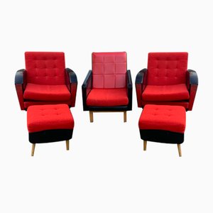 Mid-Century Lounge Chairs with Ottomans, 1960s, Set of 5-OXJ-1186351