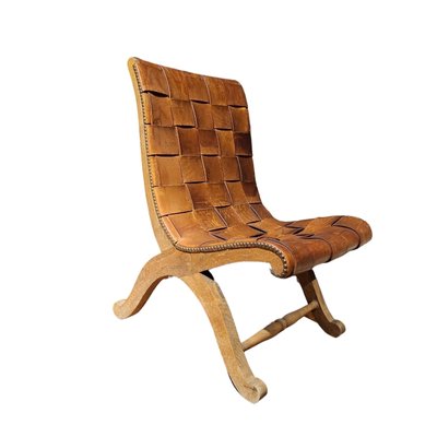 Mid-Century Lower Leather and Wood Chair by Pierre Lottier, 1960s-TCS-1811846