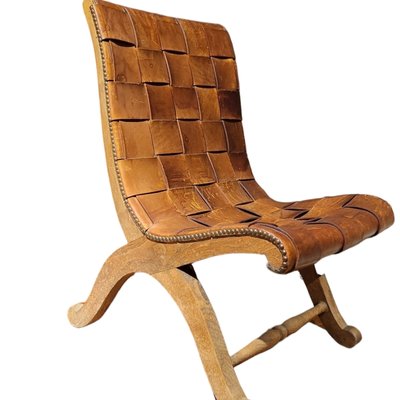 Mid-Century Lower Leather and Wood Chair by Pierre Lottier, 1960s-TCS-1811846