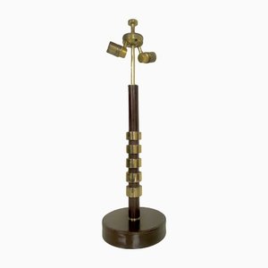 Mid-Century Machine Age Table Lamp in Leather and Brass, 1960s-WZZ-1192334