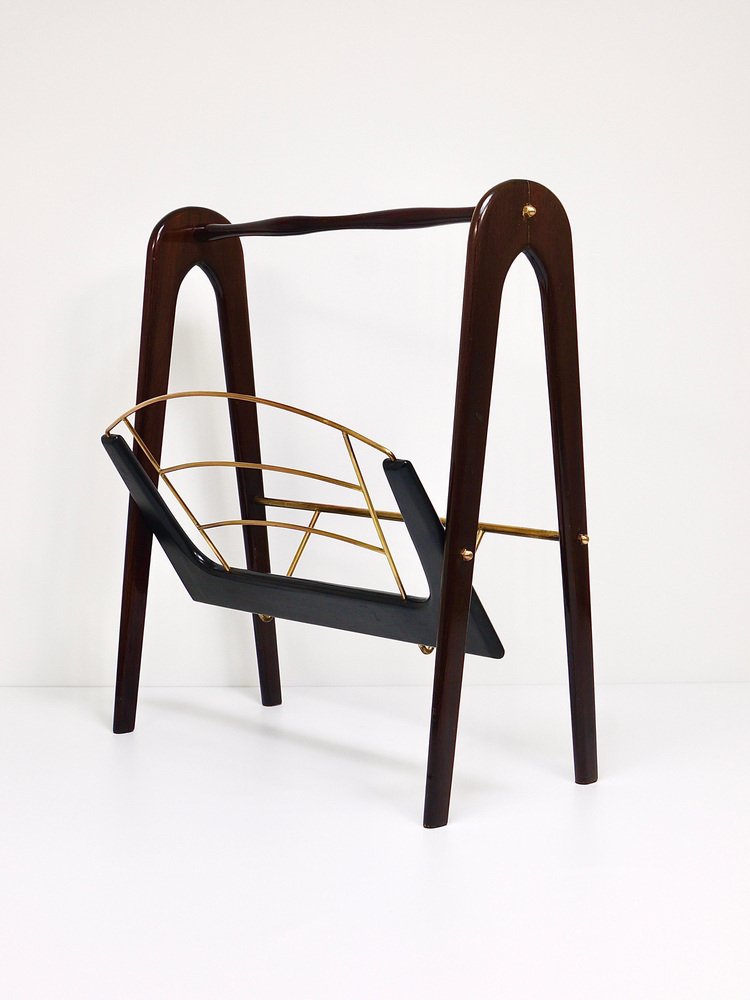 Mid-Century Magazine Rack in Mahogany and Brass by Cesare Lacca for Cesare Lacca, 1950s