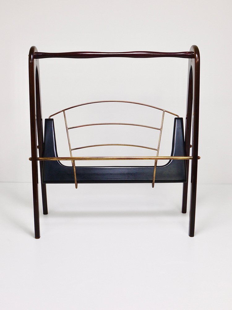 Mid-Century Magazine Rack in Mahogany and Brass by Cesare Lacca for Cesare Lacca, 1950s