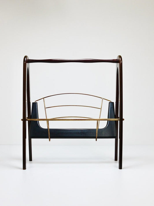 Mid-Century Magazine Rack in Mahogany and Brass by Cesare Lacca for Cesare Lacca, 1950s