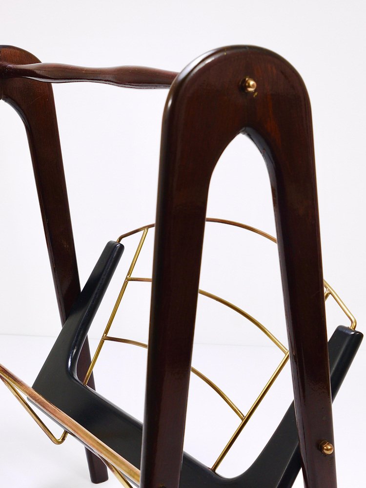 Mid-Century Magazine Rack in Mahogany and Brass by Cesare Lacca for Cesare Lacca, 1950s