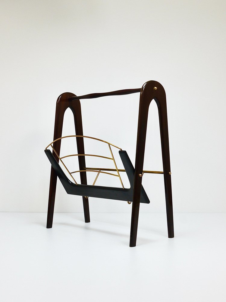 Mid-Century Magazine Rack in Mahogany and Brass by Cesare Lacca for Cesare Lacca, 1950s