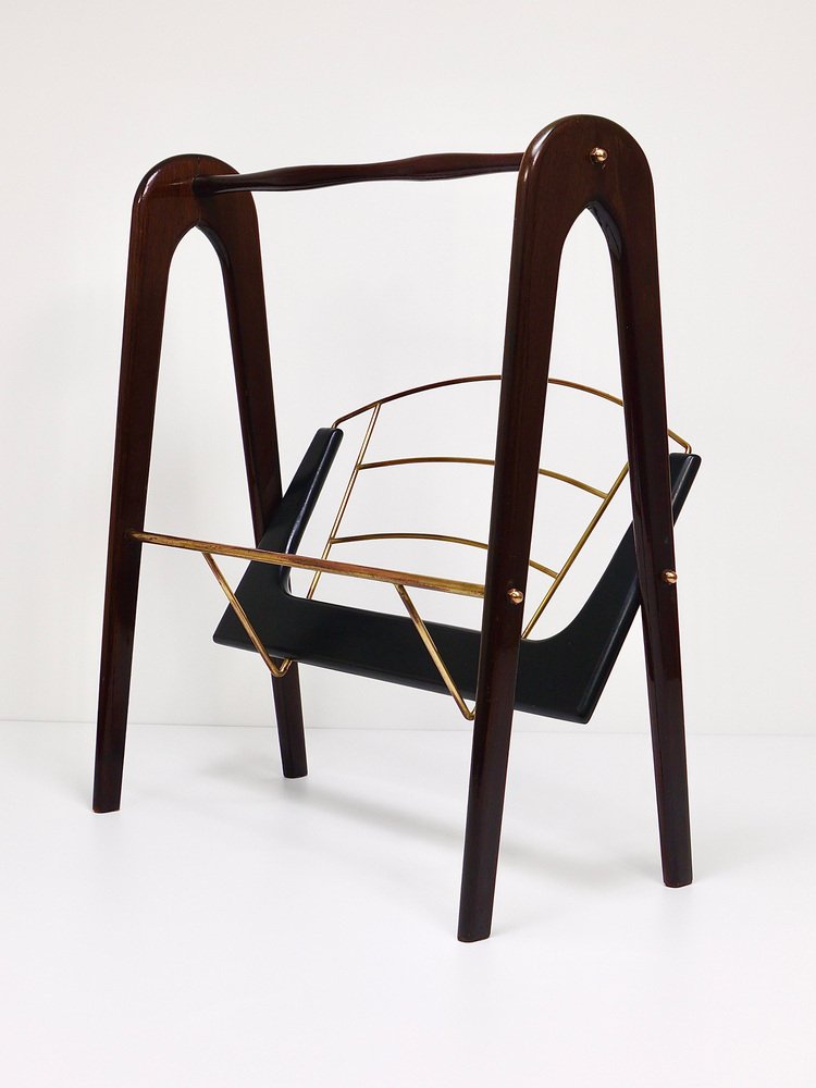 Mid-Century Magazine Rack in Mahogany and Brass by Cesare Lacca for Cesare Lacca, 1950s