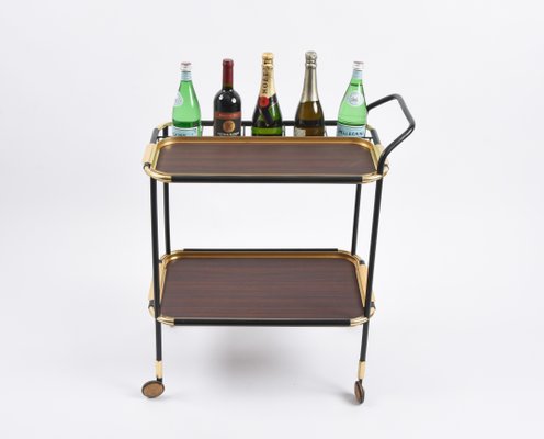 Mid-Century Mahogany Bar Cart with Trays and Bottle Holder by Ico Parisi, 1960s-JDR-1191853