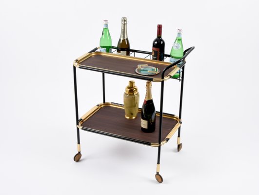 Mid-Century Mahogany Bar Cart with Trays and Bottle Holder by Ico Parisi, 1960s-JDR-1191853