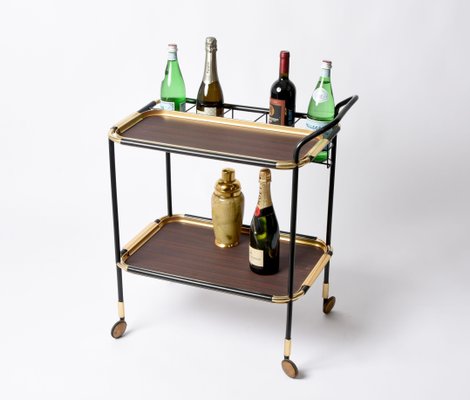 Mid-Century Mahogany Bar Cart with Trays and Bottle Holder by Ico Parisi, 1960s-JDR-1191853