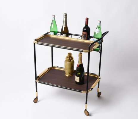 Mid-Century Mahogany Bar Cart with Trays and Bottle Holder by Ico Parisi, 1960s-JDR-1191853