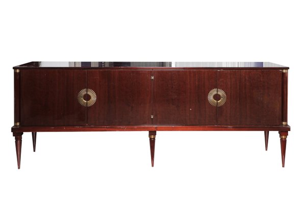 Mid-Century Mahogany Sideboard with Brass Accents-PSQ-2023659