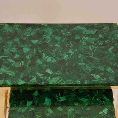 Mid-Century Malachite and Gold Gilt Brass Nesting Tables Coffee Table, 1970s, Set of 3-GOE-1451570