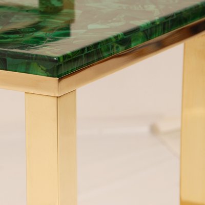 Mid-Century Malachite and Gold Gilt Brass Nesting Tables Coffee Table, 1970s, Set of 3-GOE-1451570