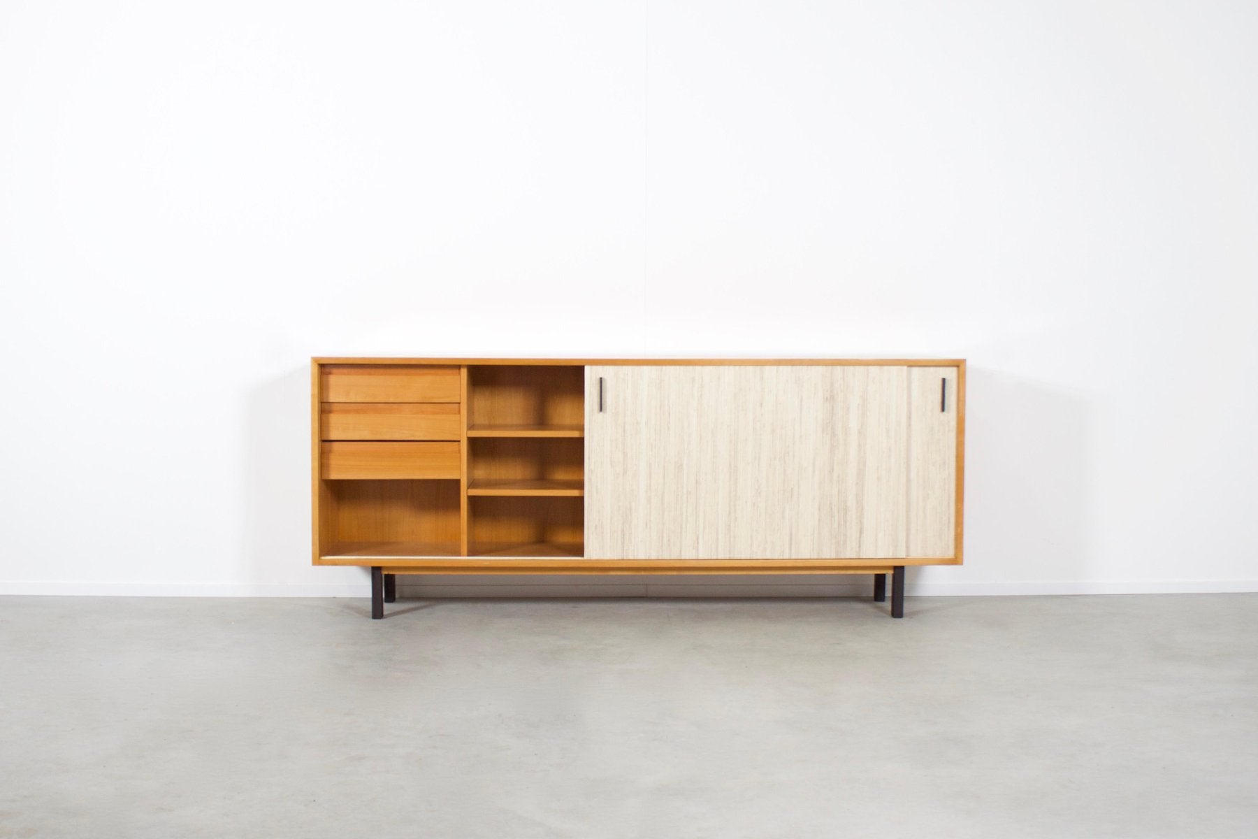 Mid-Century Maple and Cane Sideboard with Sliding Doors, Italy, 1960s