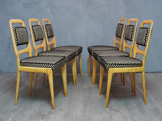 Mid-Century Maple Wood and Velvet Dining Chairs by Vittorio Dassi, 1950s, Set of 6-UH-807461