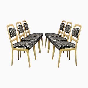 Mid-Century Maple Wood and Velvet Dining Chairs by Vittorio Dassi, 1950s, Set of 6-UH-807461