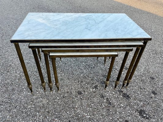 Mid-Century Marble and Brass Stacking tables, Set of 4-AVC-1282780