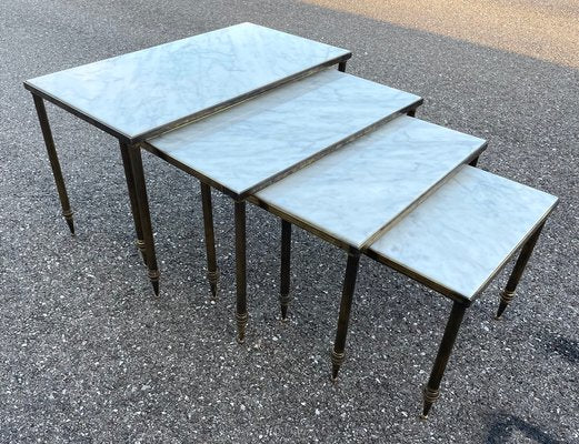 Mid-Century Marble and Brass Stacking tables, Set of 4-AVC-1282780