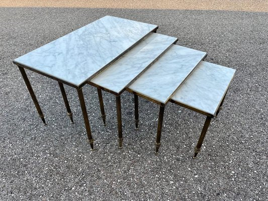 Mid-Century Marble and Brass Stacking tables, Set of 4-AVC-1282780