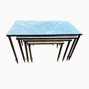 Mid-Century Marble and Brass Stacking tables, Set of 4-AVC-1282780