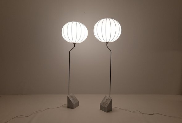 Mid-Century Marble & Steel Floor Lamps from Bergboms, 1970s, Sweden, Set of 2-UYK-1165825