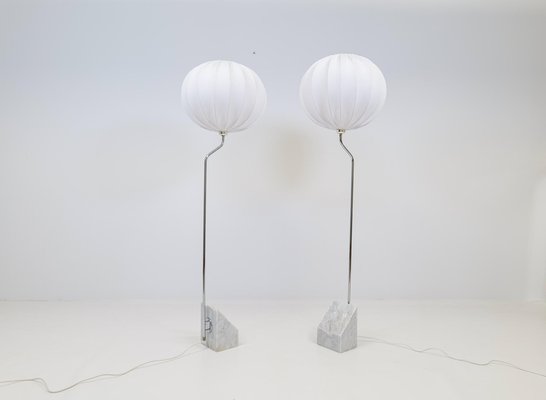 Mid-Century Marble & Steel Floor Lamps from Bergboms, 1970s, Sweden, Set of 2-UYK-1165825