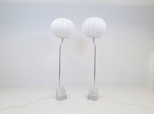 Mid-Century Marble & Steel Floor Lamps from Bergboms, 1970s, Sweden, Set of 2-UYK-1165825