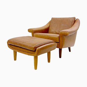 Mid-Century Matador Lounge Chair in Leather with Ottoman by Aage Christiansen, 1970-FGA-1241770