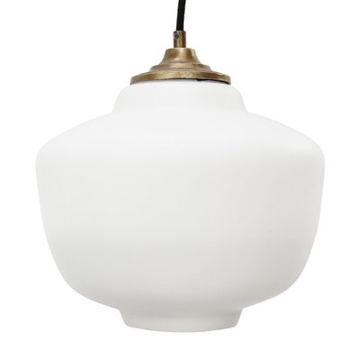 Mid-Century Matte White Opaline Glass Pendant Lamp with Brass Top-BLS-906732