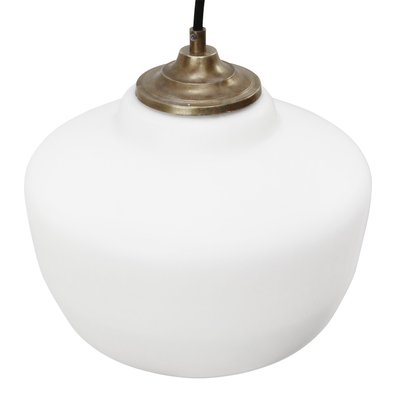 Mid-Century Matte White Opaline Glass Pendant Lamp with Brass Top-BLS-906732