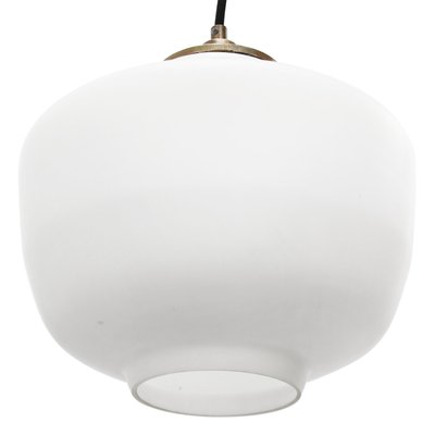 Mid-Century Matte White Opaline Glass Pendant Lamp with Brass Top-BLS-906732