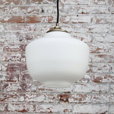 Mid-Century Matte White Opaline Glass Pendant Lamp with Brass Top-BLS-906732