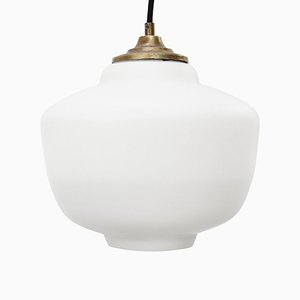 Mid-Century Matte White Opaline Glass Pendant Lamp with Brass Top-BLS-906732