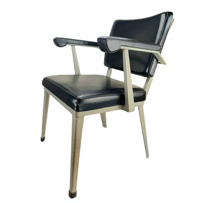 Mid-Century Metal and Black Sky Upholstered Chair-TCS-1156224