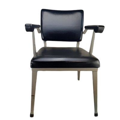 Mid-Century Metal and Black Sky Upholstered Chair-TCS-1156224