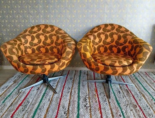 Mid-Century Metal and Fabric Swivel Chairs, 1960s, Set of 2-OXJ-1763286