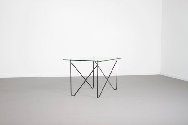 Mid-Century Metal and Glass Table from Airborne, France, 1950s-QT-1263303