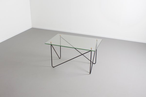 Mid-Century Metal and Glass Table from Airborne, France, 1950s-QT-1263303