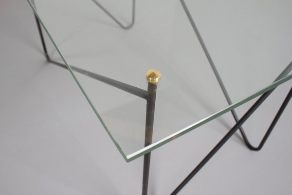 Mid-Century Metal and Glass Table from Airborne, France, 1950s-QT-1263303