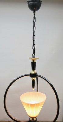 Mid-Century Metal and Opaline Pendant Lobby Light, 1950s-MJY-1148840