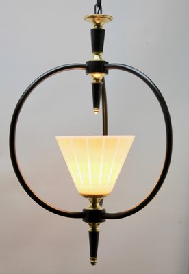 Mid-Century Metal and Opaline Pendant Lobby Light, 1950s-MJY-1148840