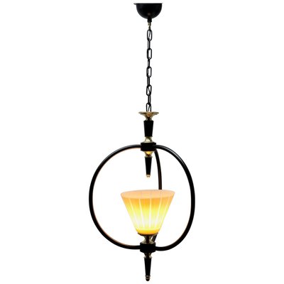 Mid-Century Metal and Opaline Pendant Lobby Light, 1950s-MJY-1148840