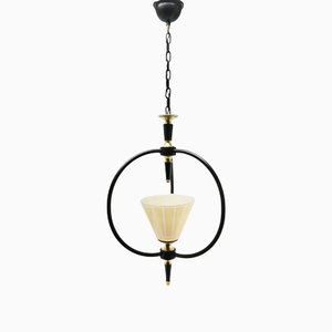 Mid-Century Metal and Opaline Pendant Lobby Light, 1950s-MJY-1148840