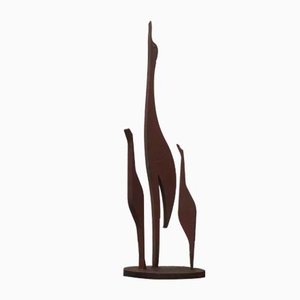 Mid-Century Metal Crane Bird Sculpture-UAH-929106