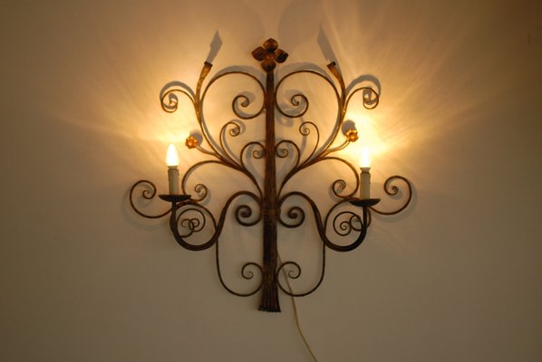 Mid-Century Metal Floral Sconce, 1960s-GE-653800