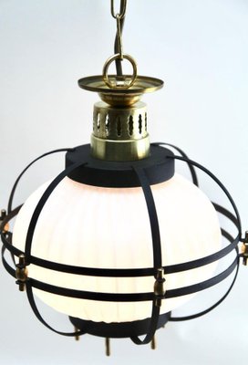 Mid-Century Metal & Opaline Glass Pendant Lamp-MJY-1333940