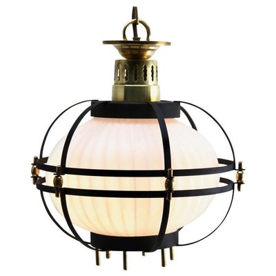 Mid-Century Metal & Opaline Glass Pendant Lamp-MJY-1333940